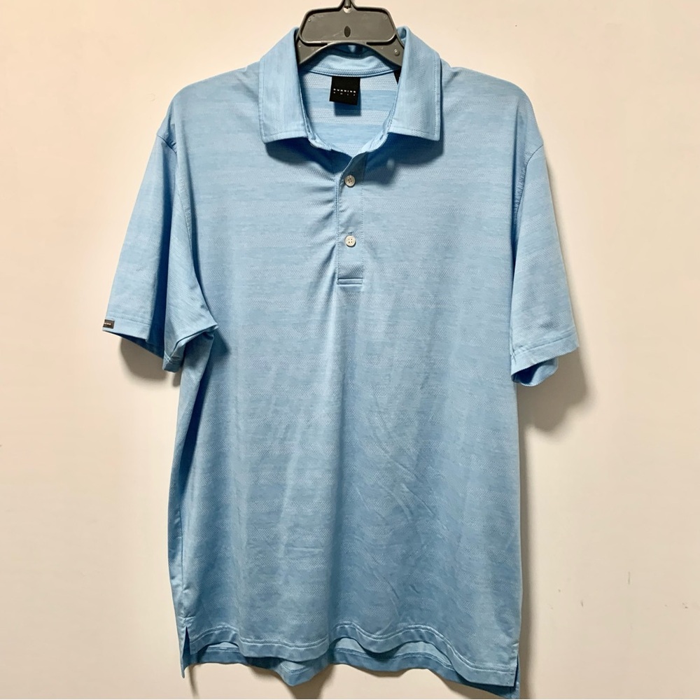 Dunning Golf Striped Soft Blue Polo Shirt with Classic Collar Size M
